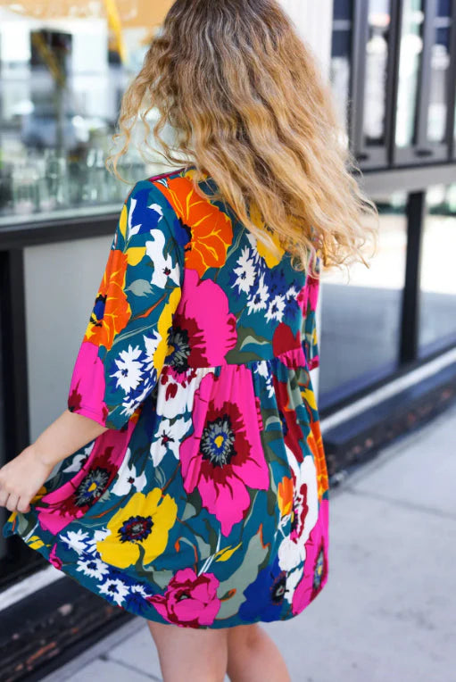 Teal Bloom Babydoll Dress