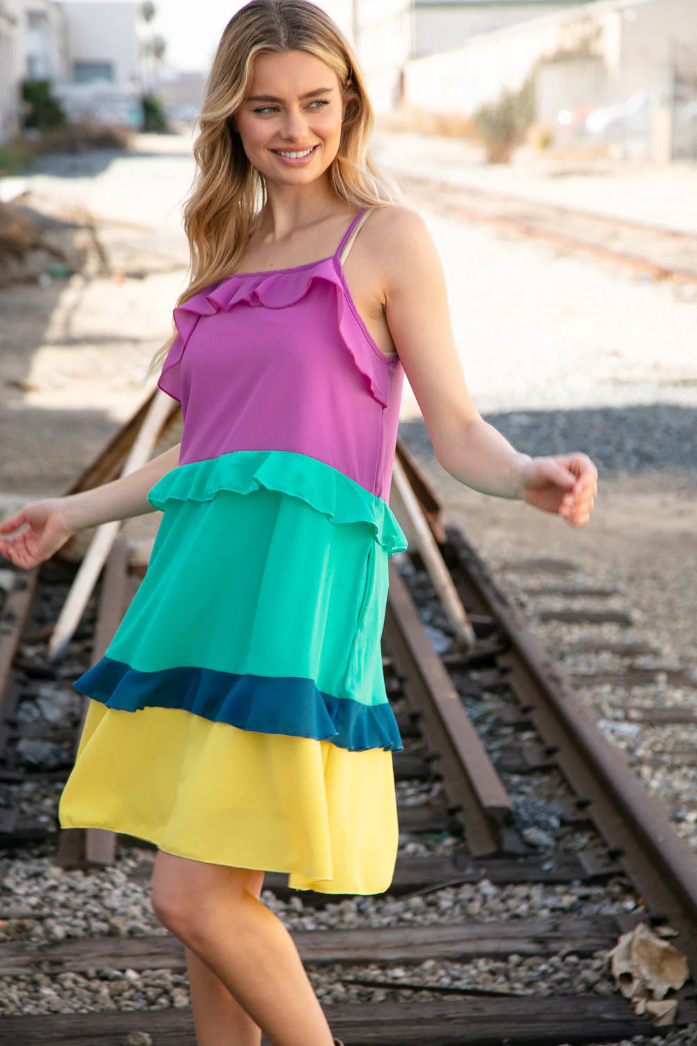 Color Pop Tiered Ruffle Dress