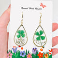 Lucky Four-leaf Clover Dried Plant Teardrop Earrings - PDF