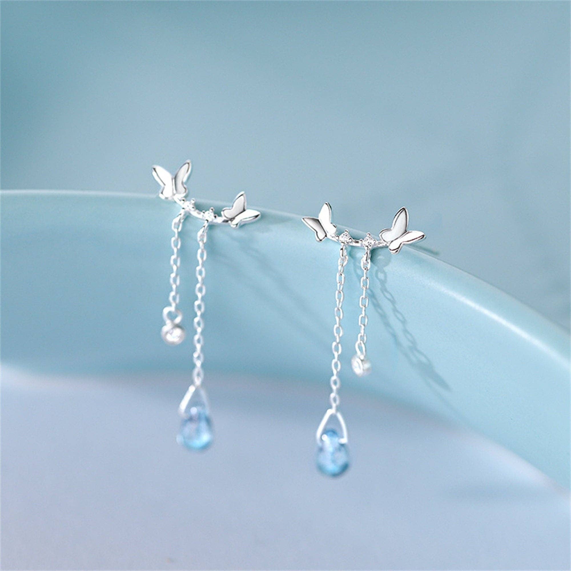Butterfly Drop Chain Earrings