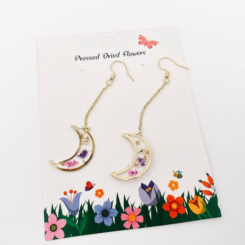 Moon Dried Flower Drop Earrings