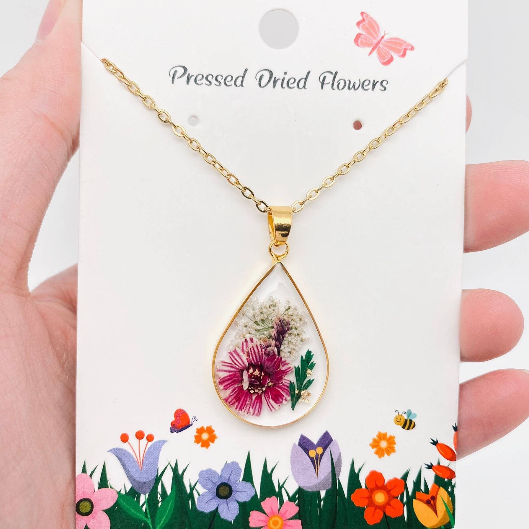 Pressed Bloom Teardrop Necklace