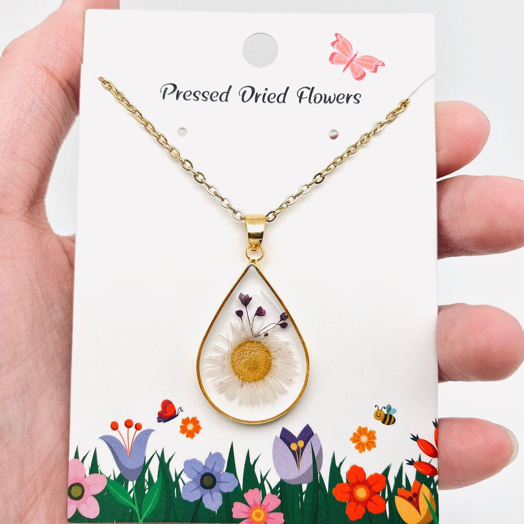 Pressed Bloom Teardrop Necklace