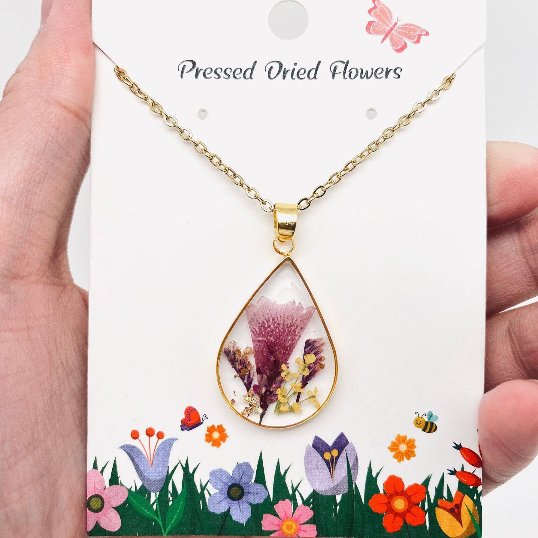 Pressed Bloom Teardrop Necklace