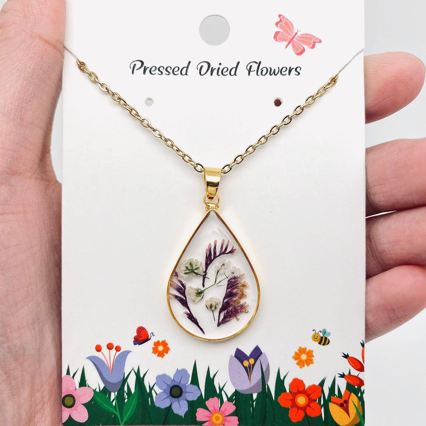 Pressed Bloom Teardrop Necklace