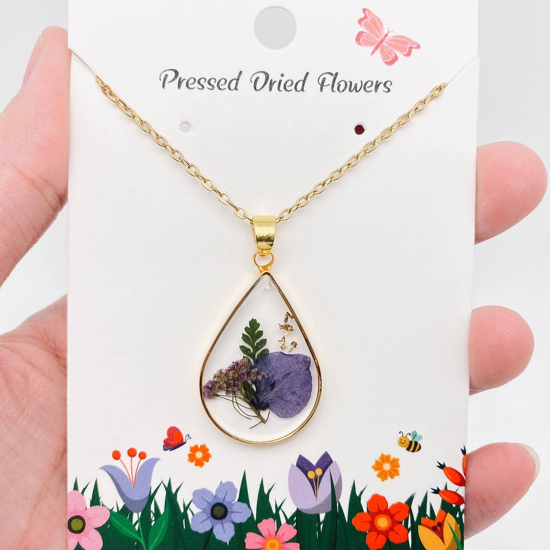 Pressed Bloom Teardrop Necklace