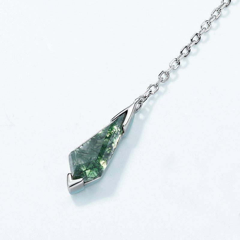 Moss Agate Drop Chain Earrings