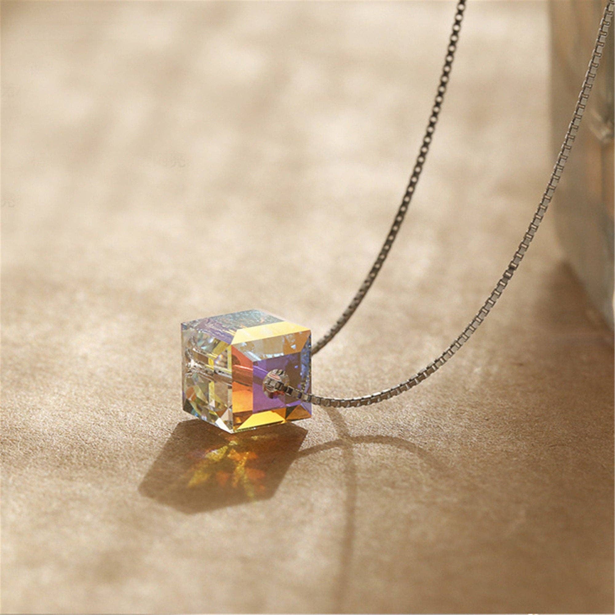 Crystal Cube Pendant Necklace