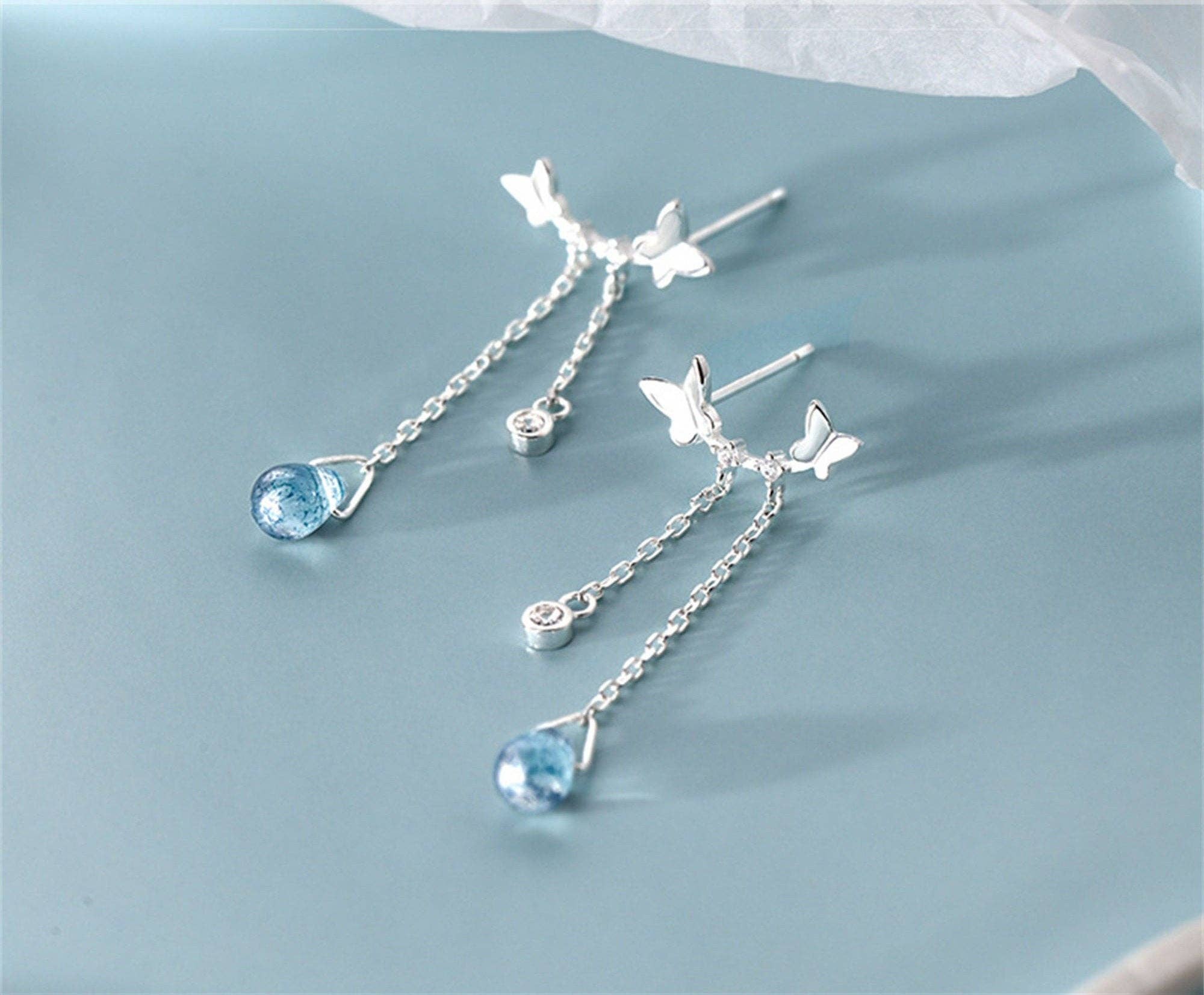 Butterfly Drop Chain Earrings