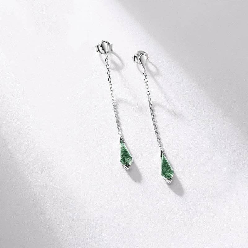 Moss Agate Drop Chain Earrings