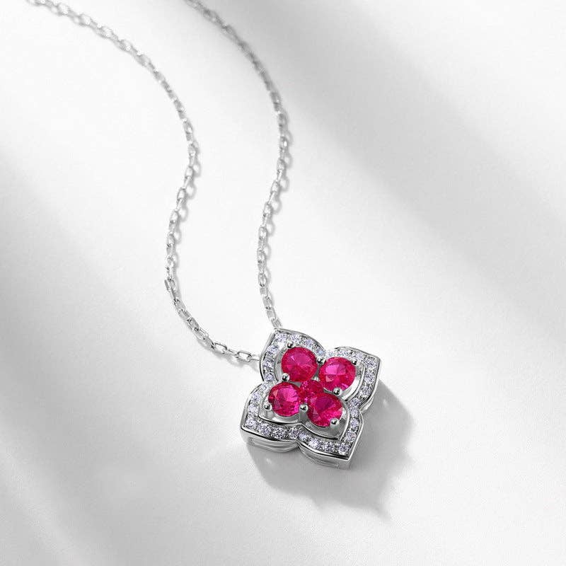 Ruby Clover Charm Necklace