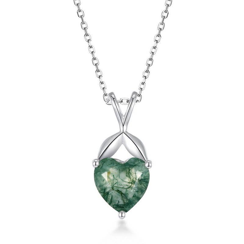 Evergreen Heart Moss Agate Necklace