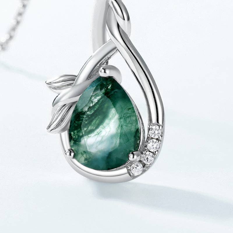 Willow Drop Moss Agate Necklace
