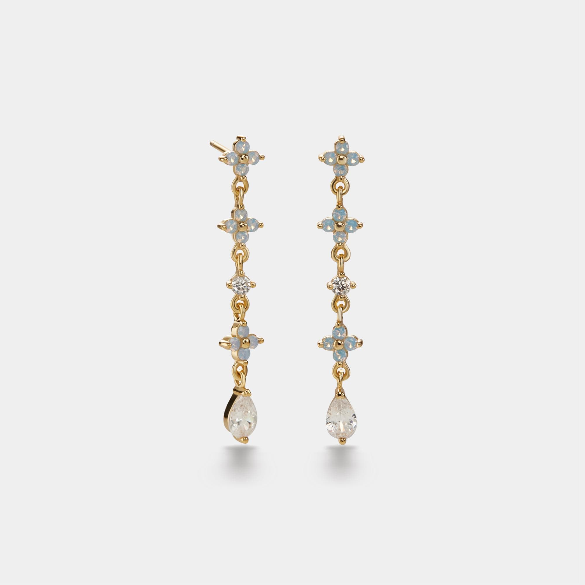 Blue Opal Flower Drop Earrings