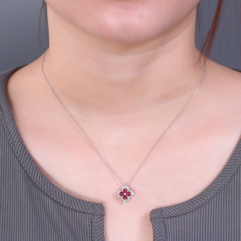 Ruby Clover Charm Necklace