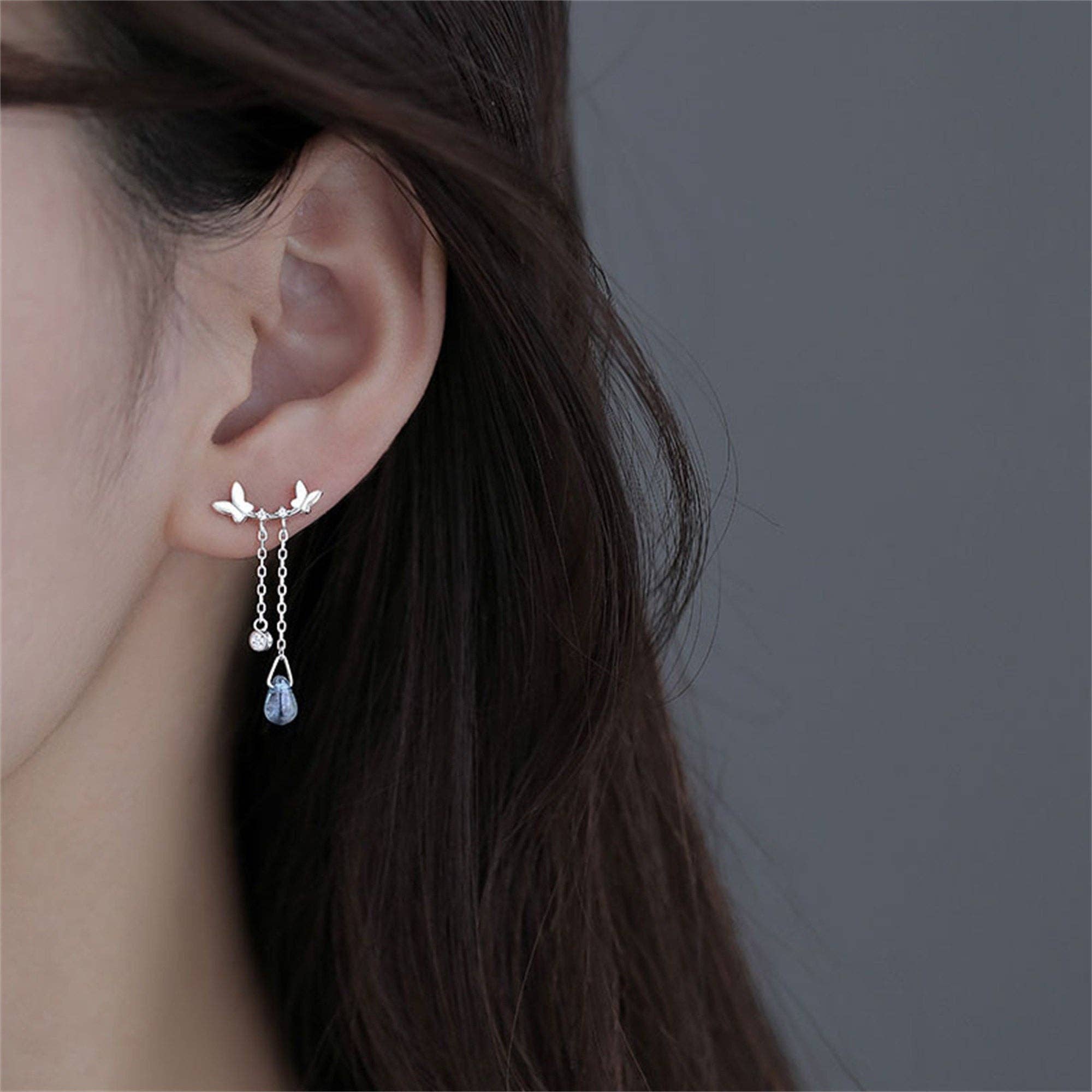 Butterfly Drop Chain Earrings