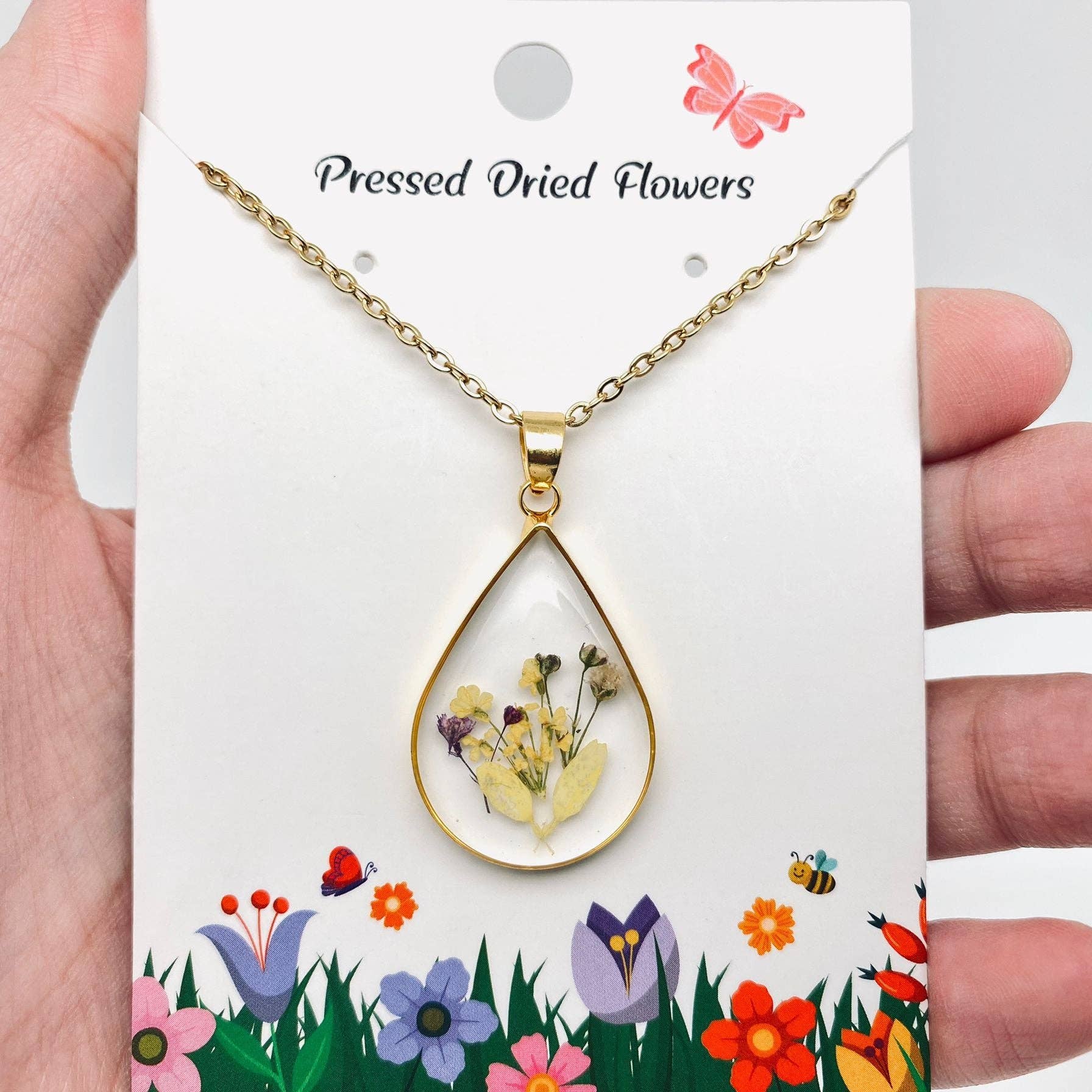 Pressed Bloom Teardrop Necklace
