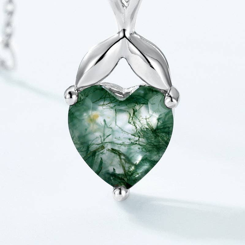 Evergreen Heart Moss Agate Necklace