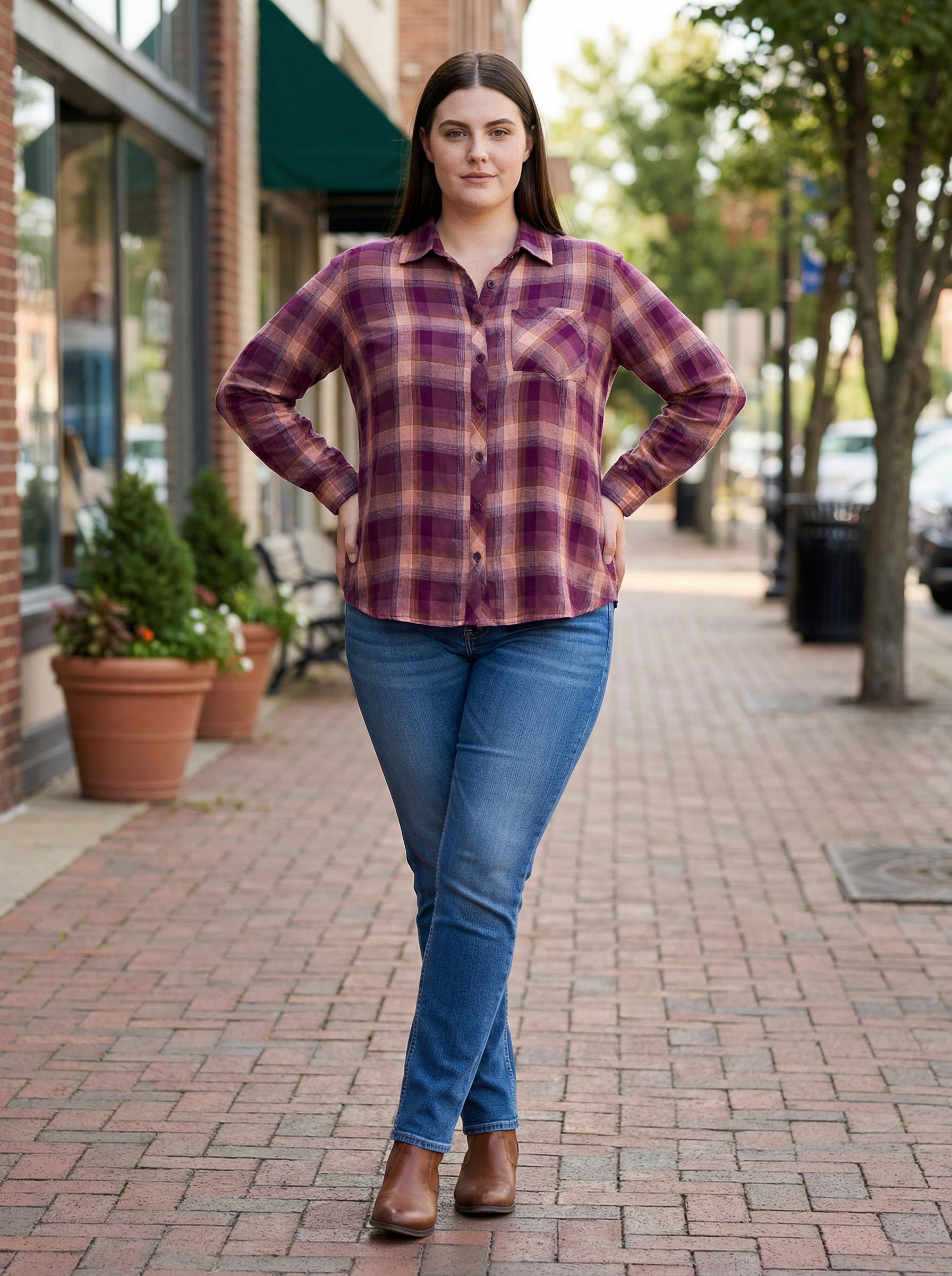 Rust Plaid Relaxed Button Down