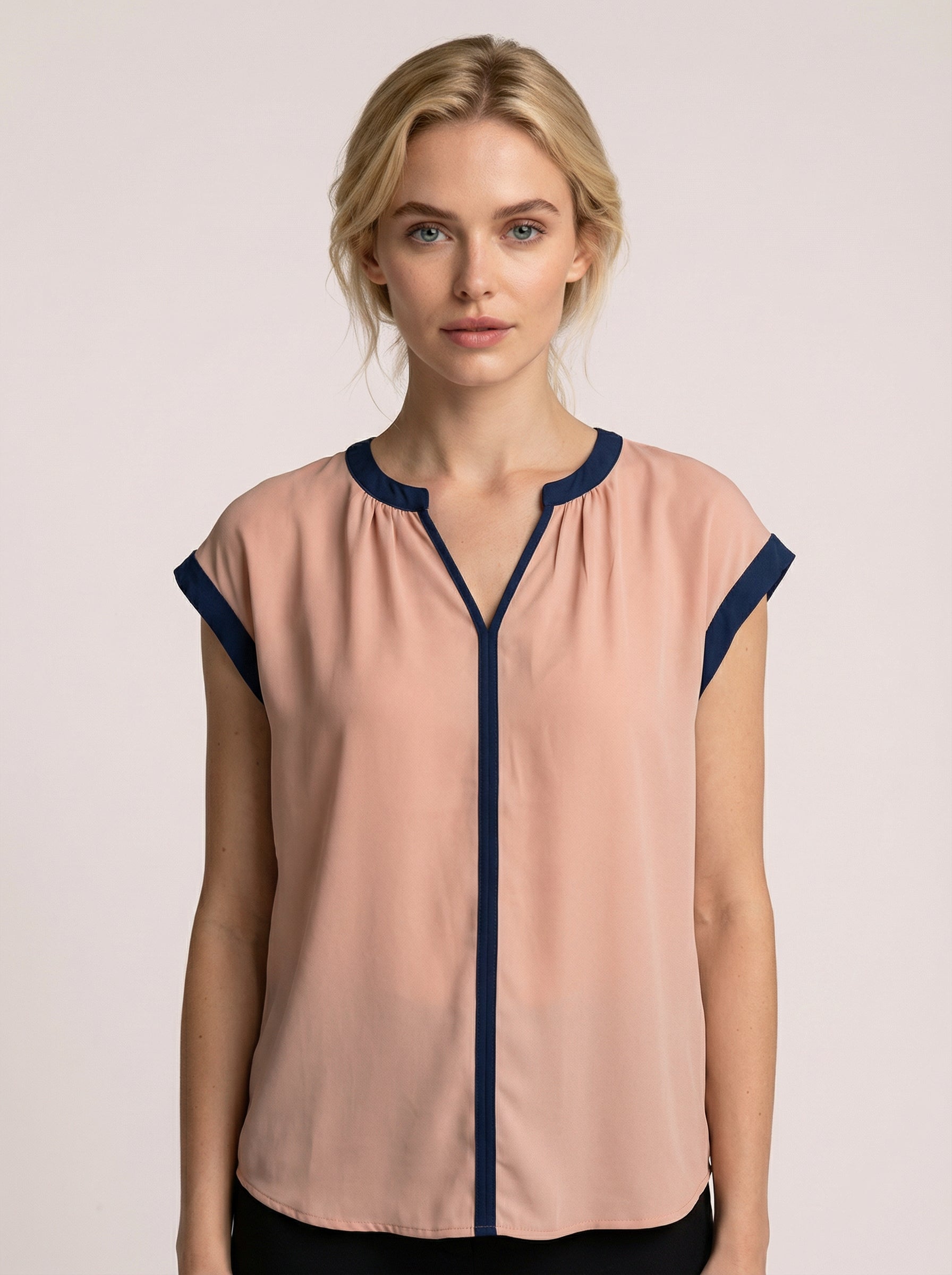 Blush &amp; Navy Trim Everyday Blouse
