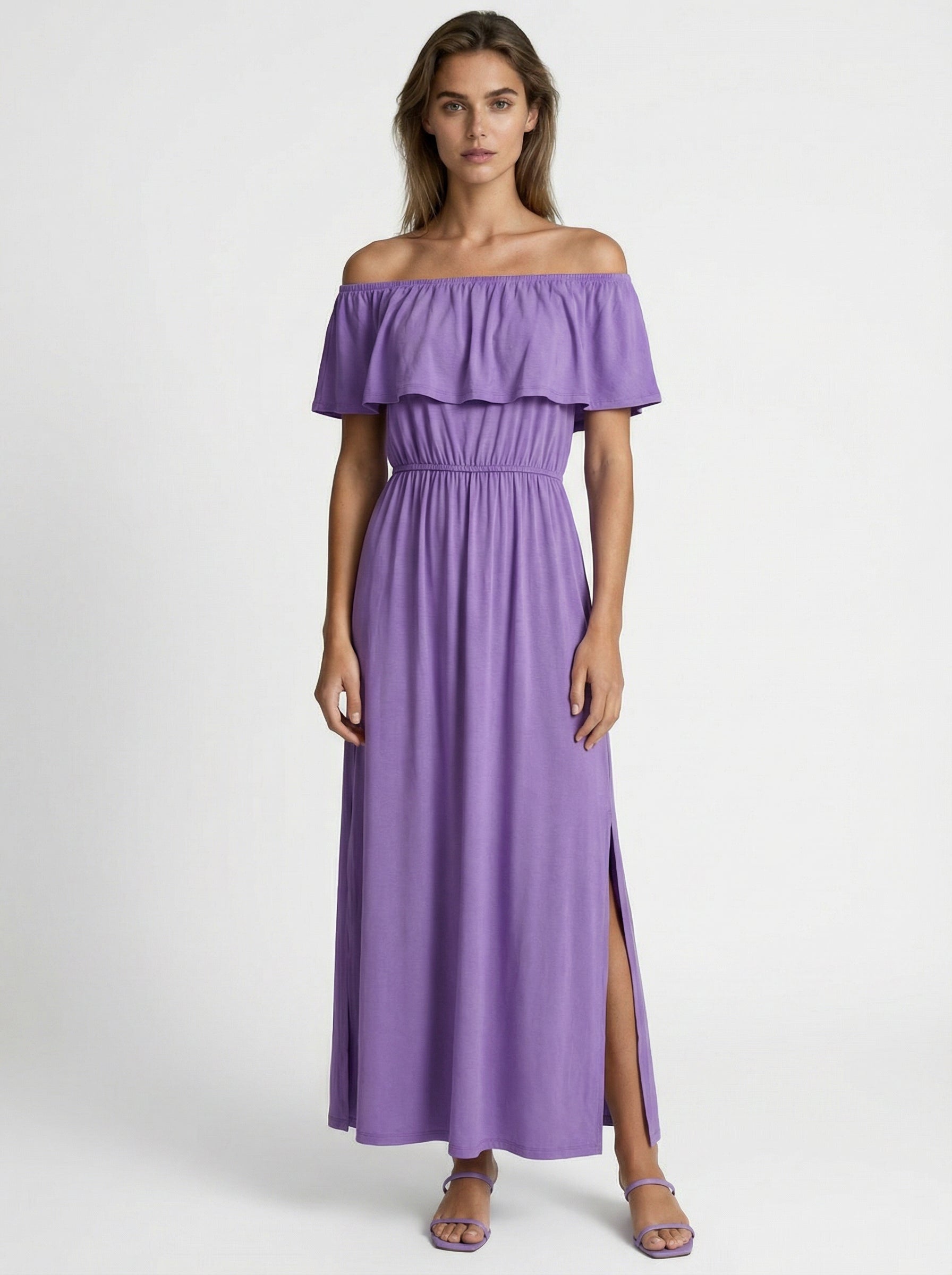 Lavender Breeze Off-Shoulder Maxi Dress