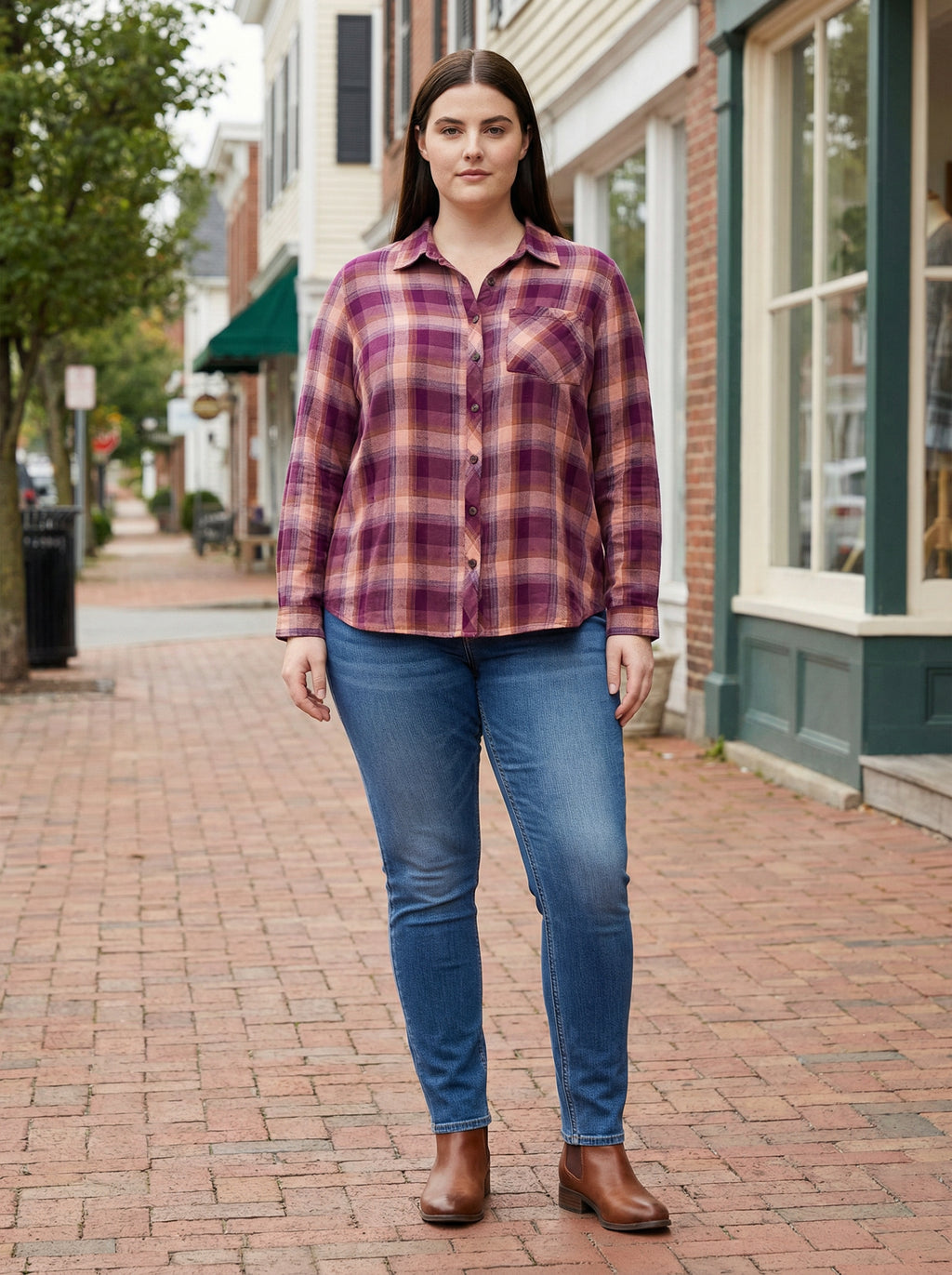 Rust Plaid Relaxed Button Down