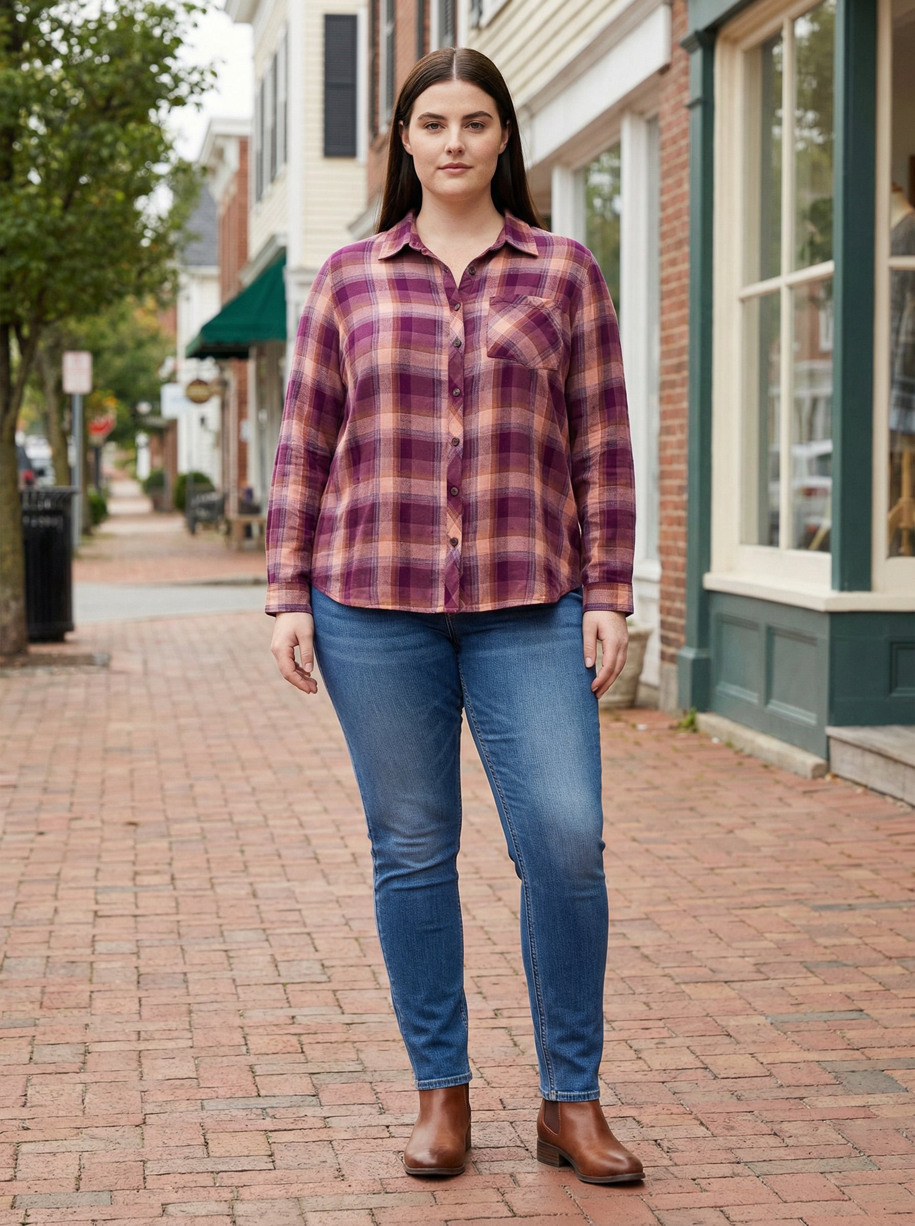 Rust Plaid Relaxed Button Down