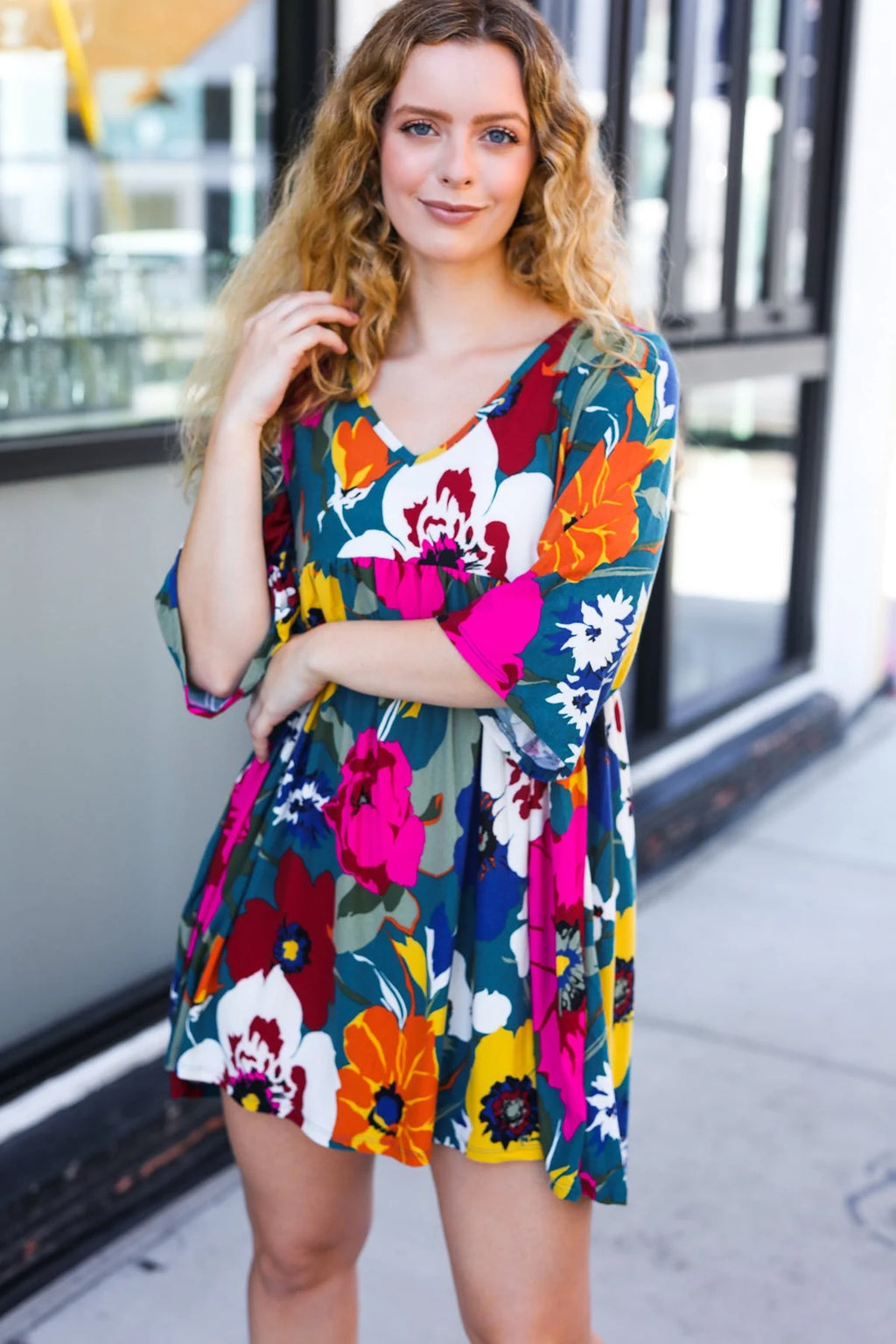 Teal Bloom Babydoll Dress