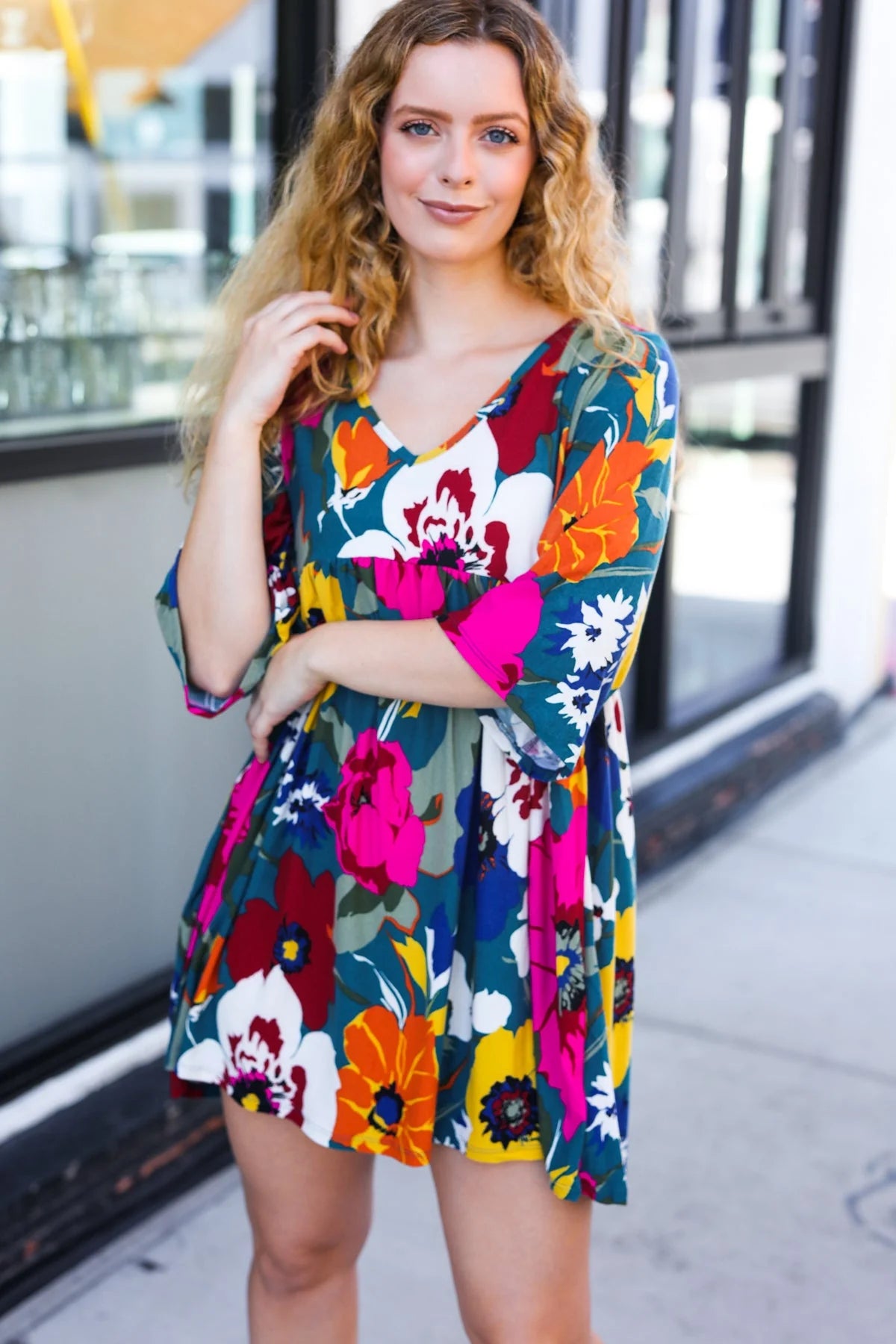 Teal Bloom Babydoll Dress
