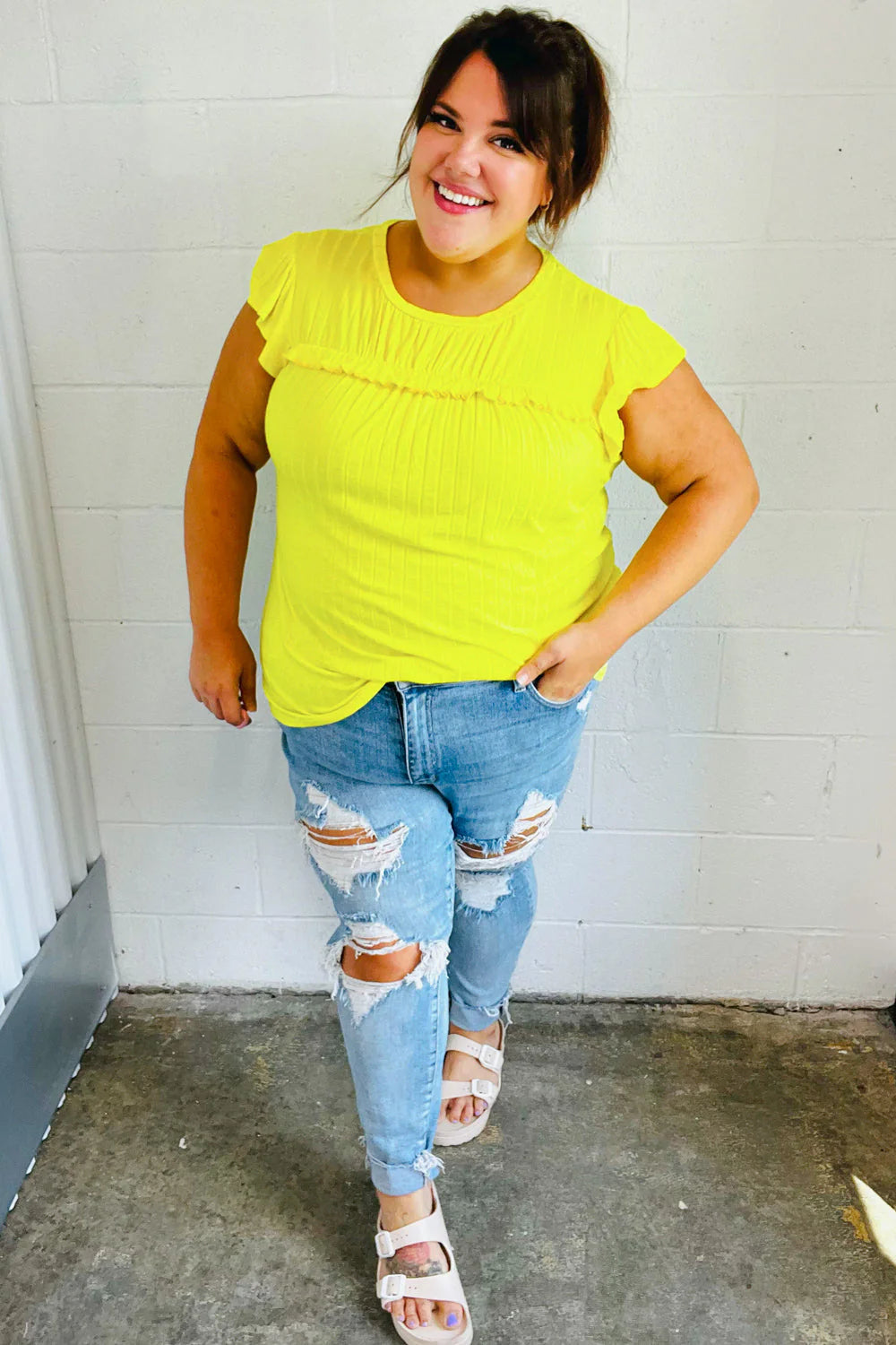 Sunny Ruffle Ribbed Top