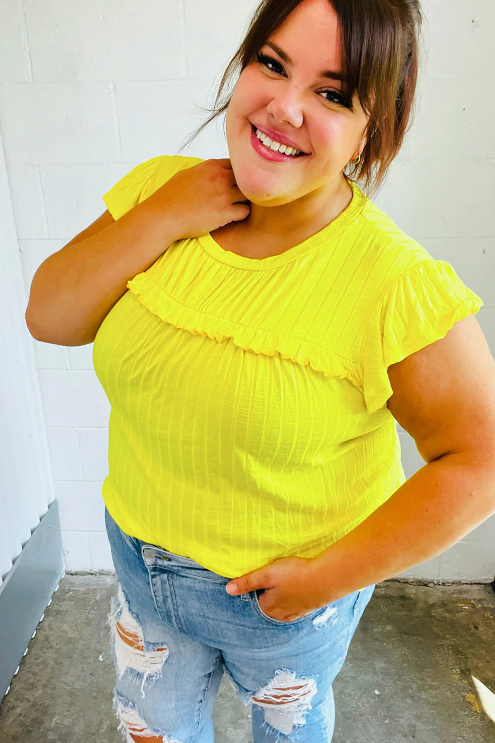 Sunny Ruffle Ribbed Top