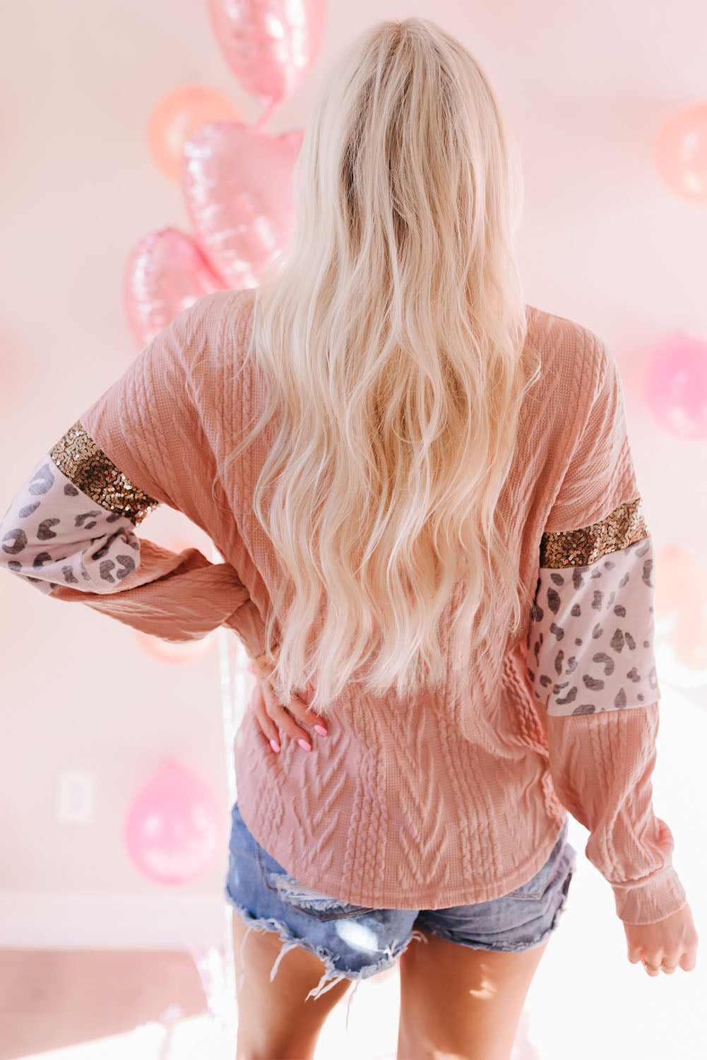 Blush Leopard Sequin Sleeve Knit Top