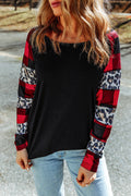 Plaid + Leopard Sleeve Statement Top