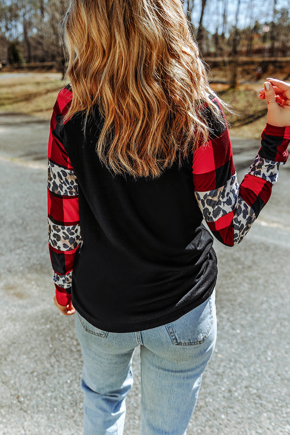 Plaid + Leopard Sleeve Statement Top