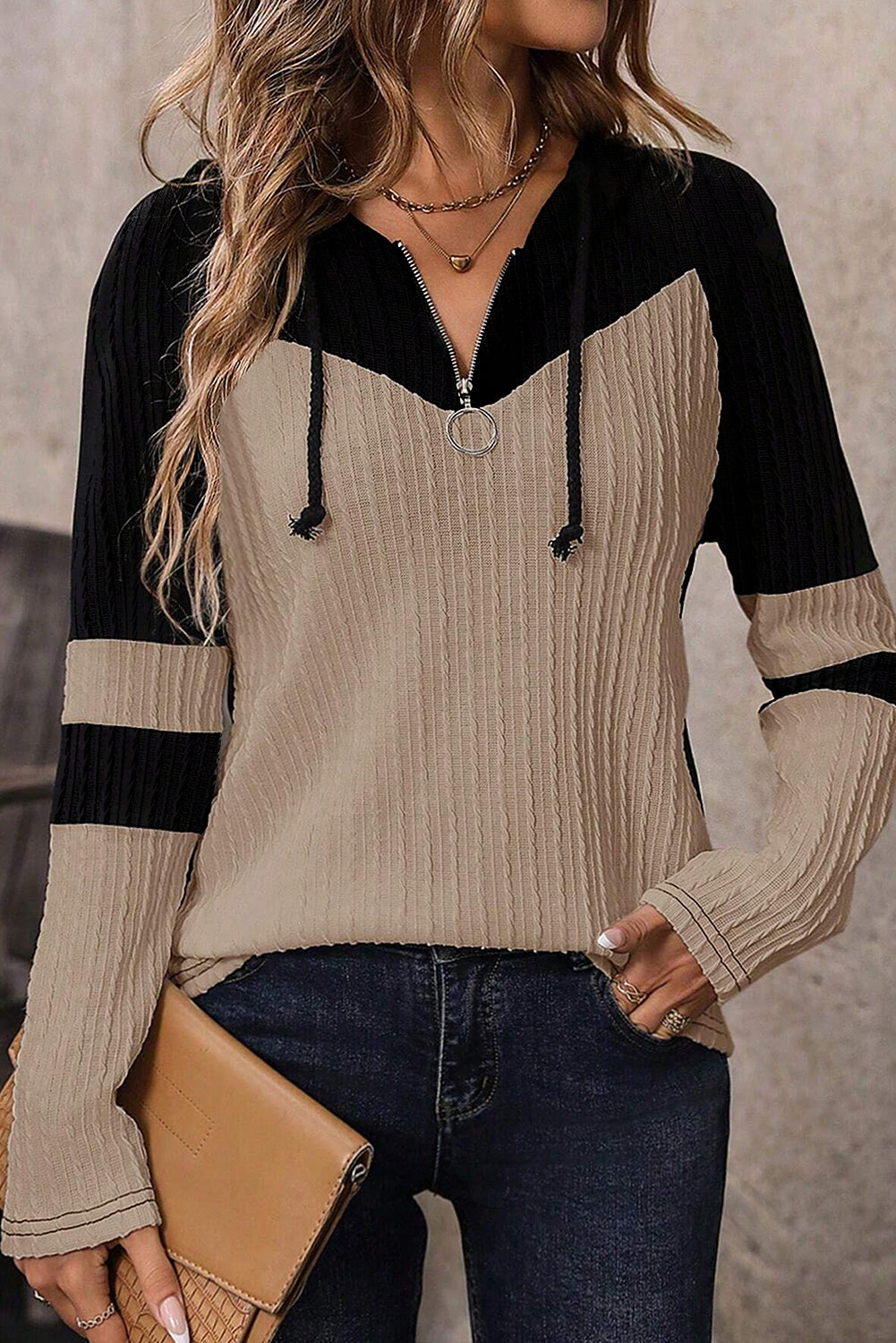 Effortless Edge Ribbed Zip Top