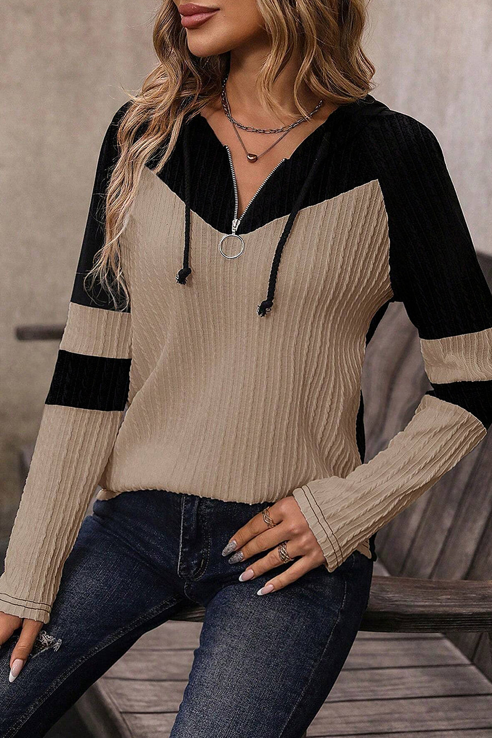 Effortless Edge Ribbed Zip Top