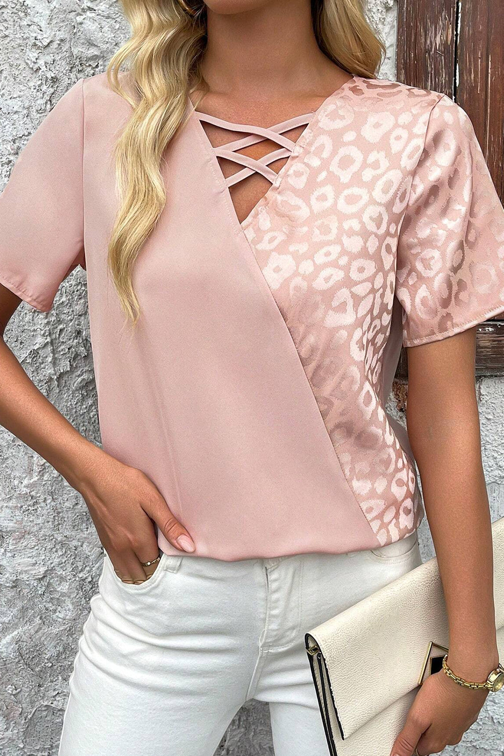 Blush Leopard Crisscross Blouse