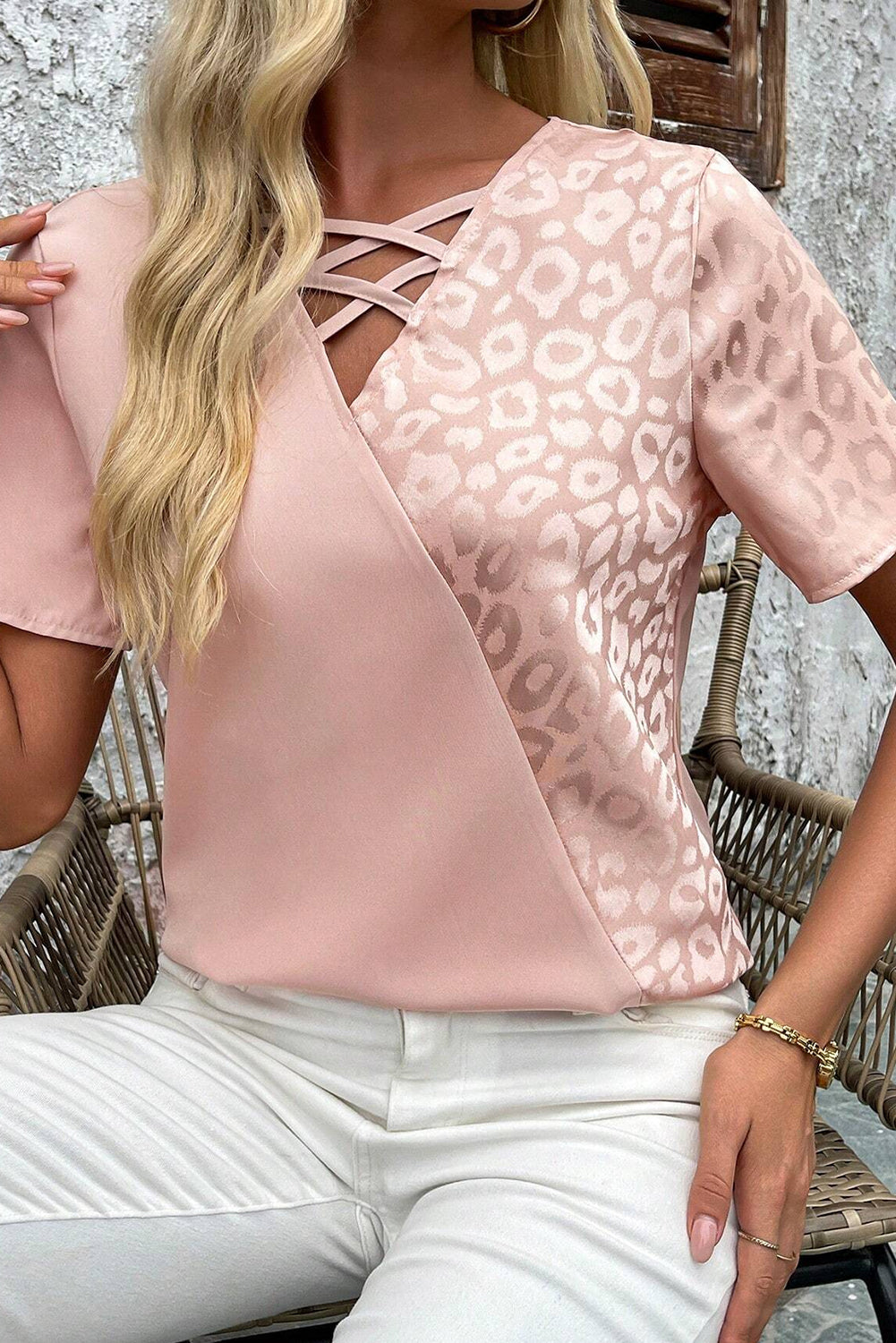 Blush Leopard Crisscross Blouse