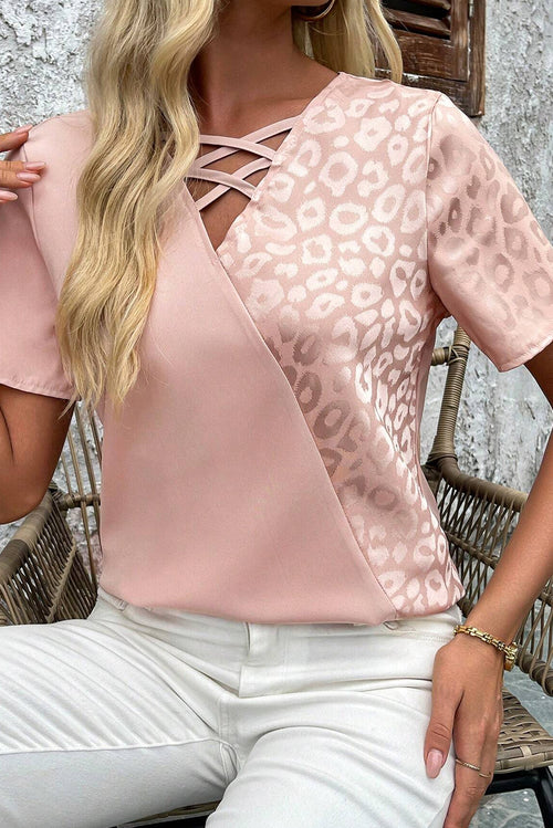Blush Leopard Crisscross Blouse
