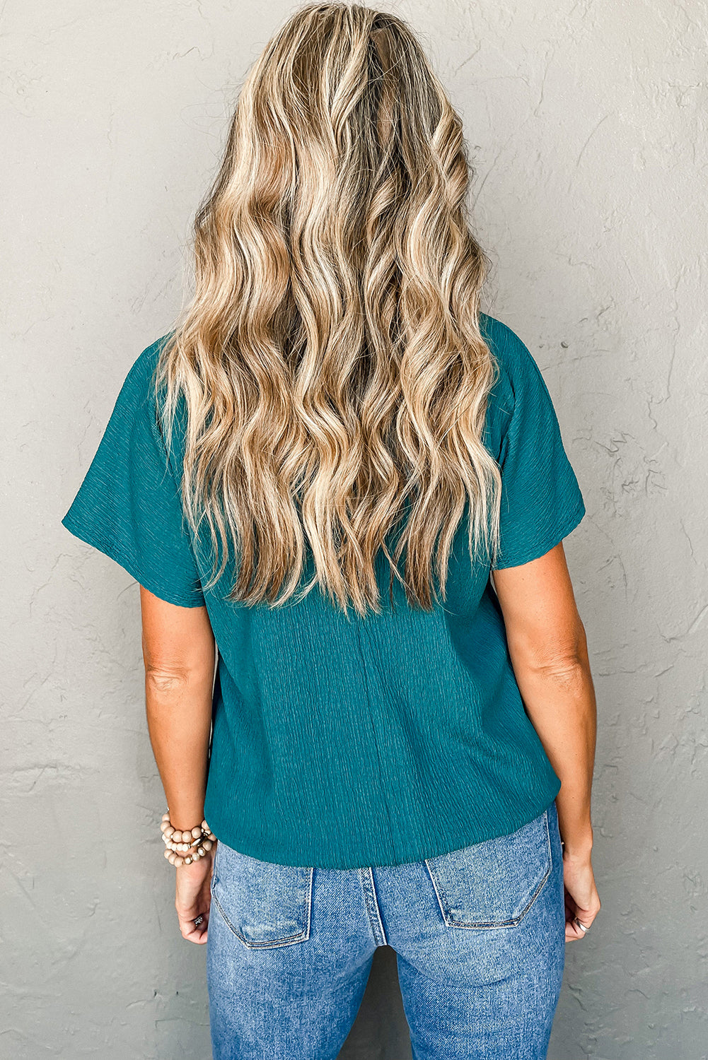 Sapphire Crinkled V-Neck Everyday Top