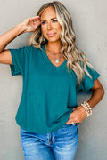 Sapphire Crinkled V-Neck Everyday Top