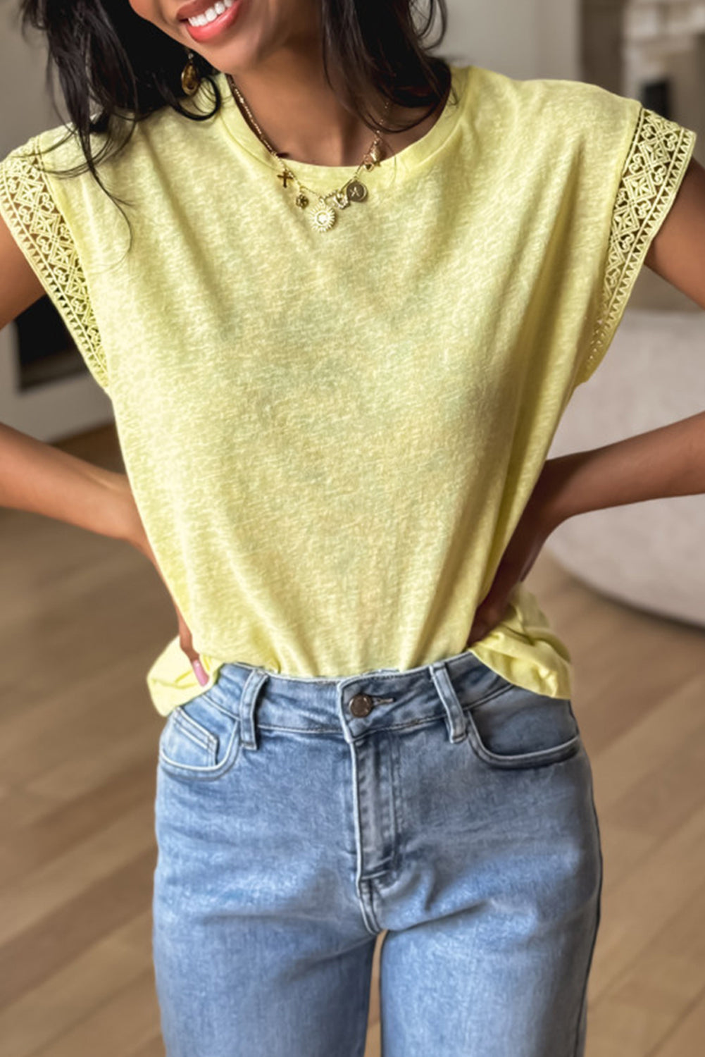 White Stripe Floral Sleeve Contrast Tee