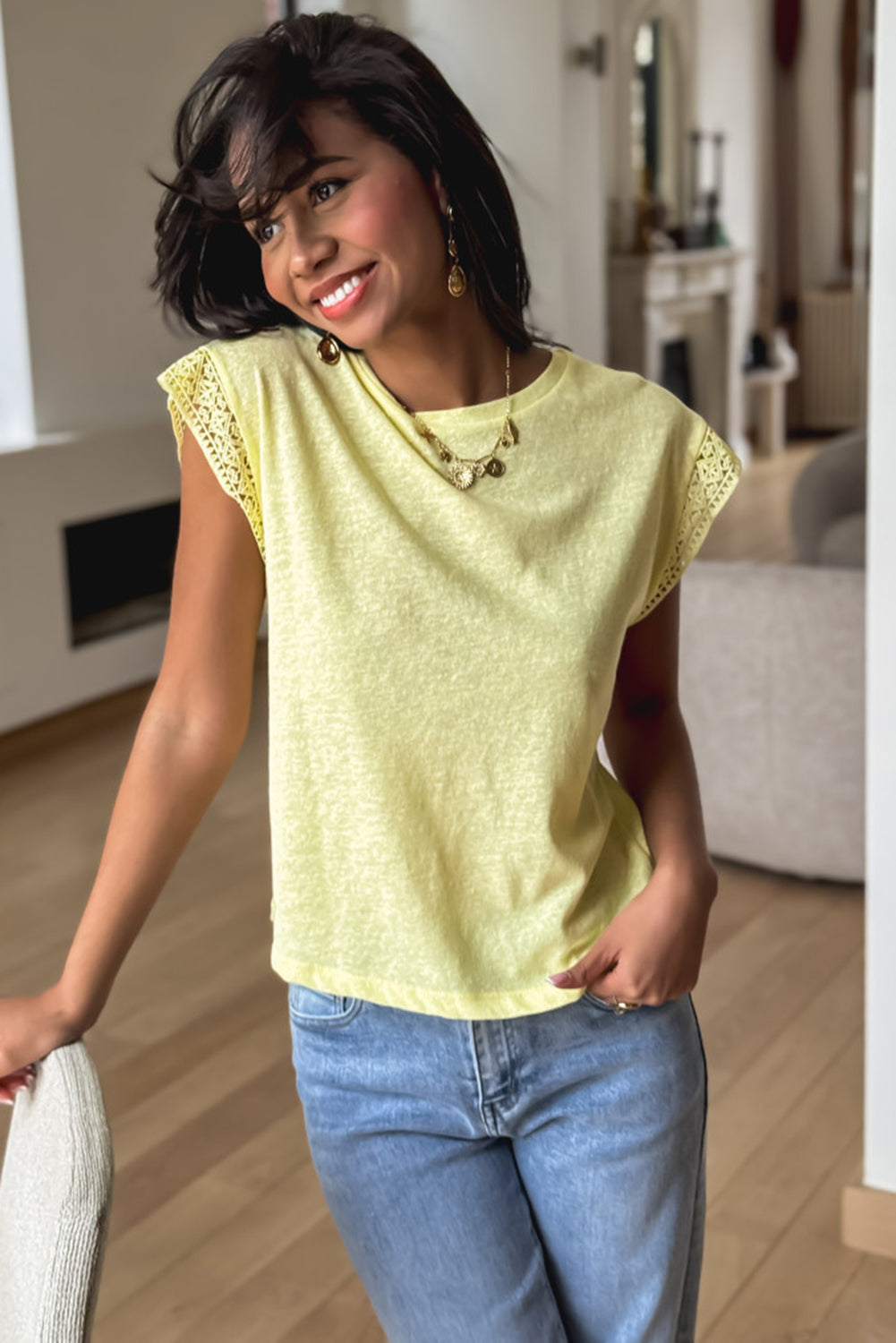 White Stripe Floral Sleeve Contrast Tee