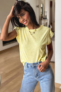 White Stripe Floral Sleeve Contrast Tee