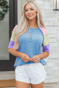 Blue Color Block Henley Tee