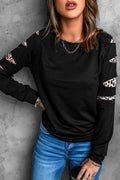Black Leopard Sleeve Cutout Top