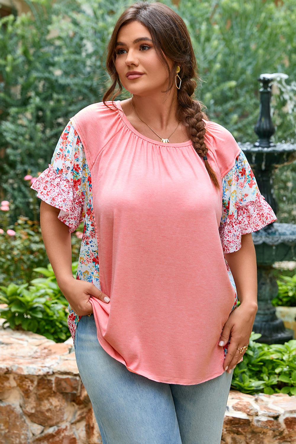 Blush Garden Ruffle Top (Curvy)