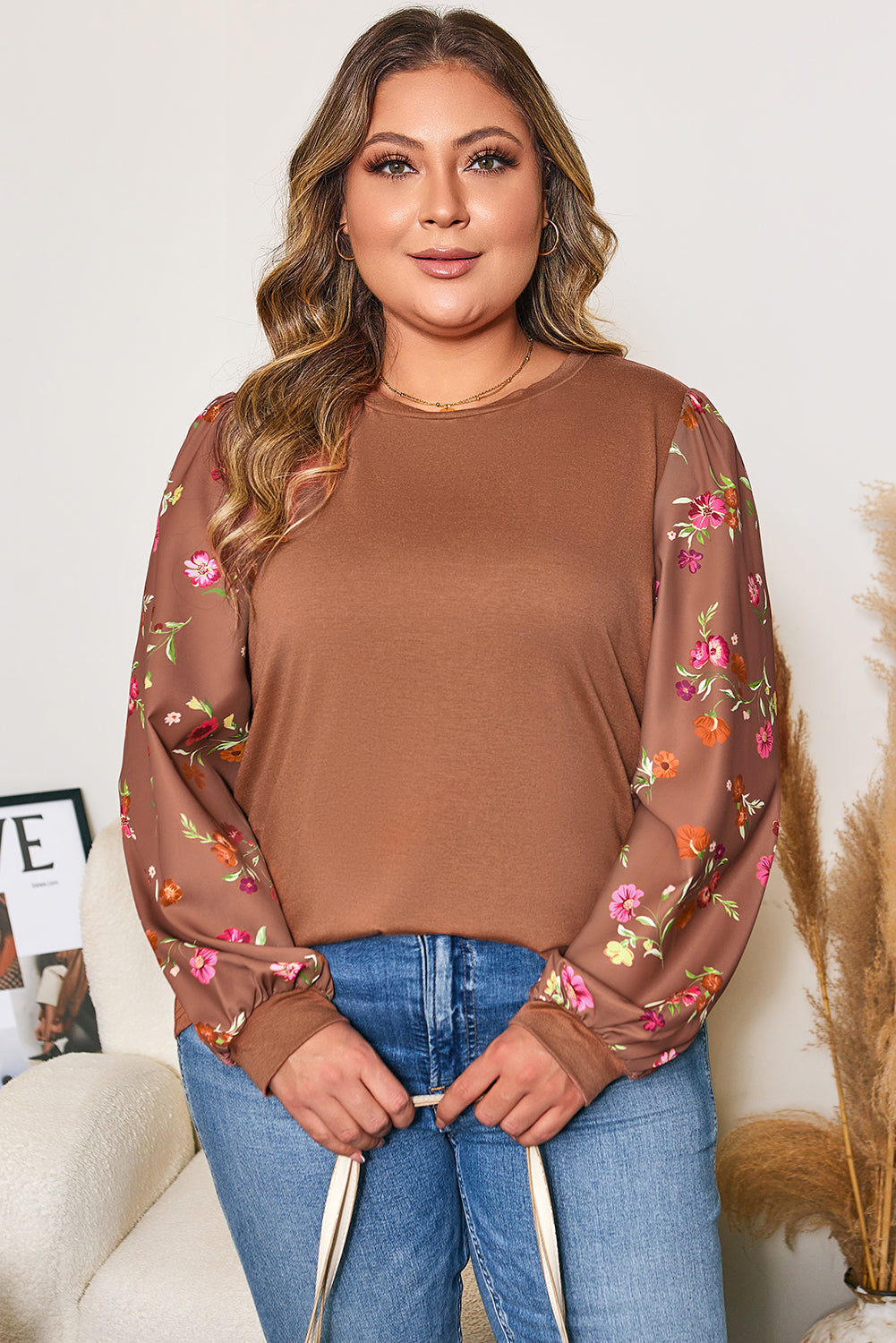 Mocha Bloom Everyday Top (Curvy)