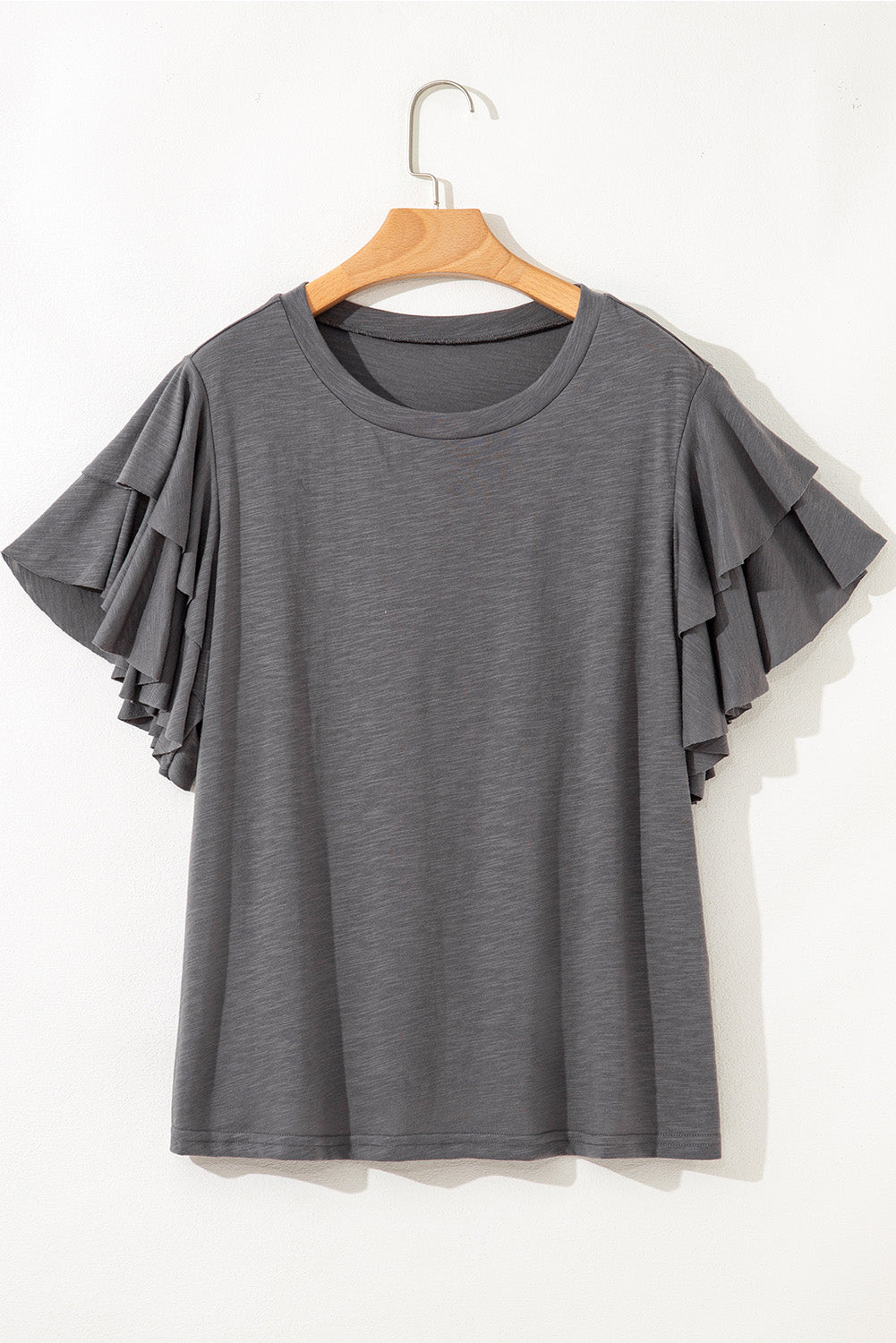 Charcoal Ruffle Sleeve Everyday Top (Curvy)