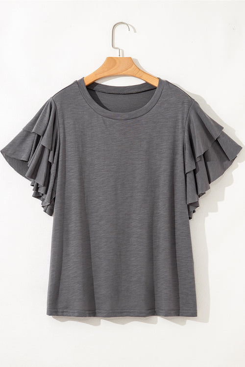 Charcoal Ruffle Sleeve Everyday Top (Curvy)